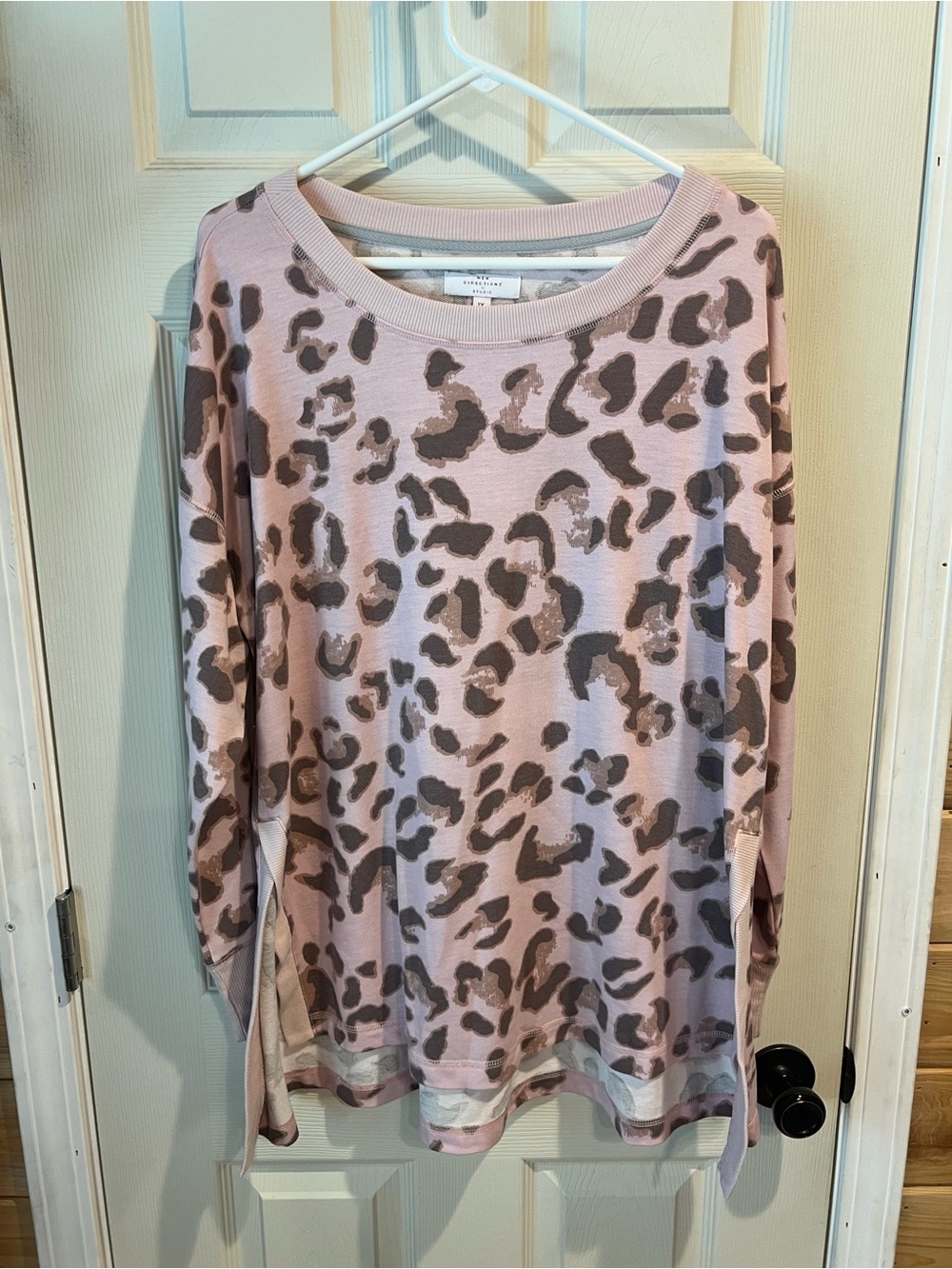 new directions Pink and Taupe Leopard Print Long-Sleeve Top